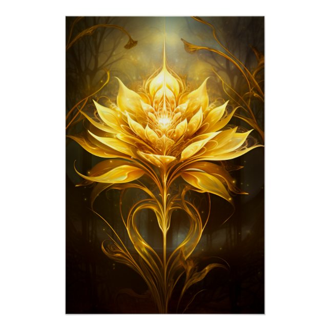 Goldene Blume im dunklen Wald Poster (Vorderseite)