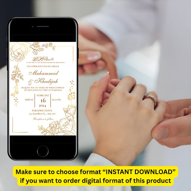 Goldene Blume Moderne muslimische Hochzeit Nikah Einladung (Von Creator hochgeladen)
