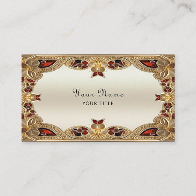 Goldene Blume Red Gemstone Business Card Visitenkarte (Vorderseite)