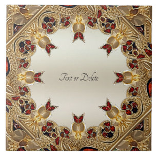 Goldene Blume Roter Edelstein Keramik Tile Fliese