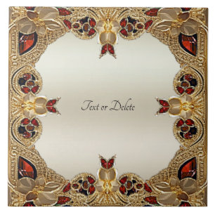 Goldene Blume Roter Edelstein Keramik Tile Fliese