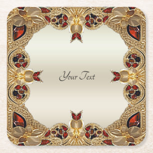 Goldene Blume Roter Edelstein Papier Untersetzer