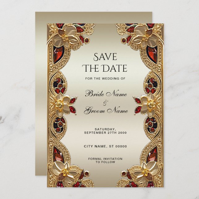 Goldene Blume Roter Gemstone Splendor Save the Dat Save The Date (Vorne/Hinten)