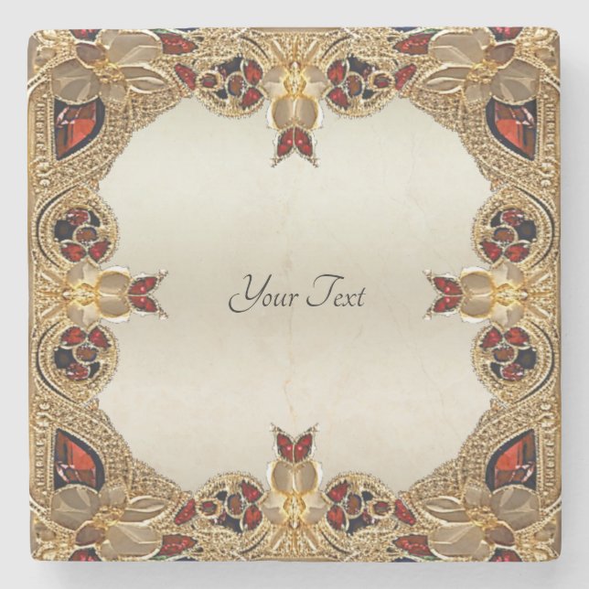 Goldene Blume Roter Steinstein Untersetzer (Vorderseite)