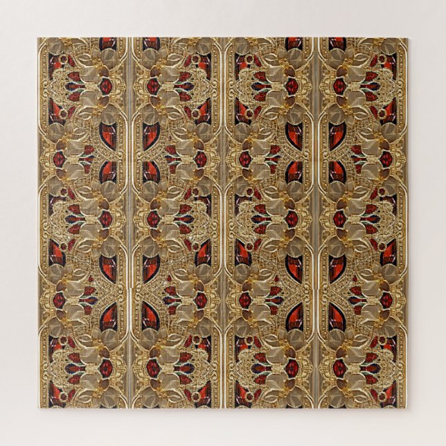 Goldene Blume Rotes Dekorationspuzzle Puzzle (Vertikal)