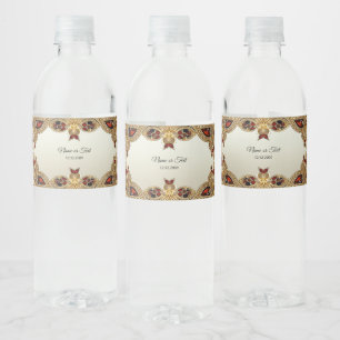 Goldene Blume Rotes Gemstone Wasser Flasche Etiket Wasserflaschenetikett