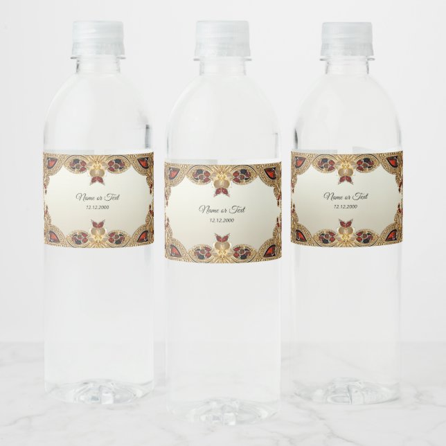 Goldene Blume Rotes Gemstone Wasser Flasche Etiket Wasserflaschenetikett (Flaschen)