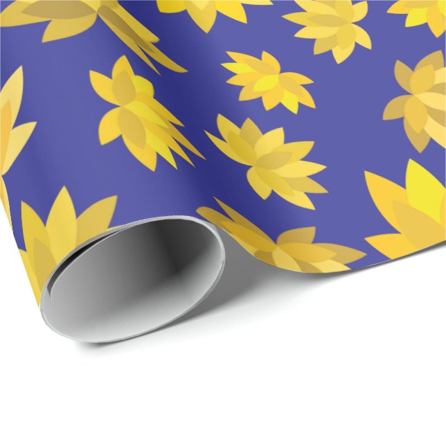 Goldene Blume Royal Blue Nahtloser Erntedank Geschenkpapier (Rolleneckpunkt)