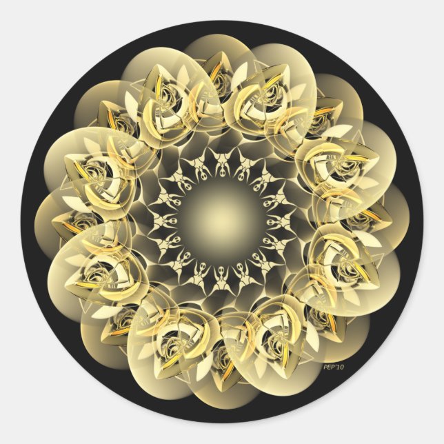 Goldene Blume Runder Aufkleber (Vorderseite)