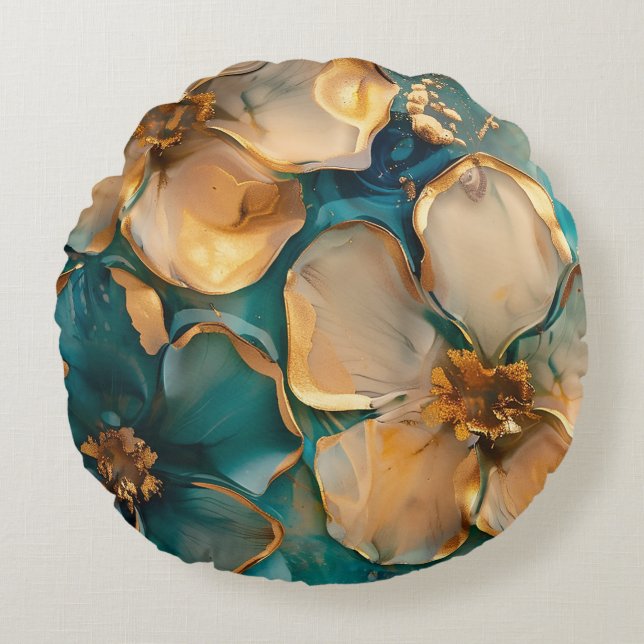 Goldene Blume Rundes Kissen (Vorderseite)