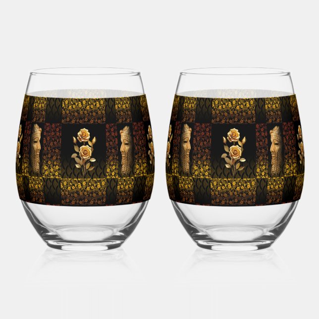 Goldene Blume Trinkbehälter Set Weinglas Ohne Stiel (Vorderseite)