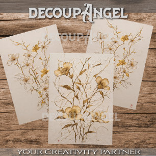 Goldene Blume Trio - Decoupage - Geschenkpapier Set