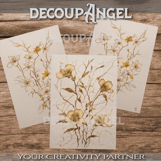 Goldene Blume Trio - Decoupage - Geschenkpapier Set (Von Creator hochgeladen)