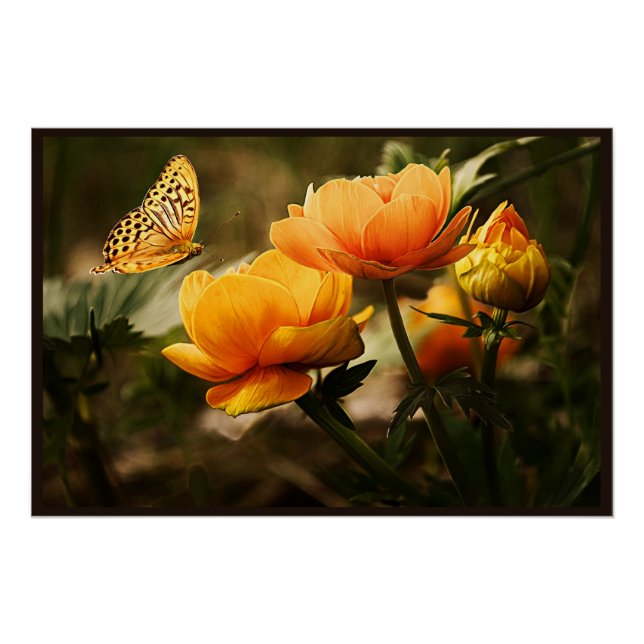 Goldene Blume und Schmetterling Poster (Vorderseite)