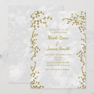 Goldene Blumen Beeren Elegante Hochzeits Einladung