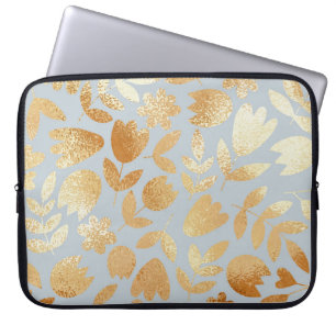 Goldene Blumen, blauer Hintergrund, Folienimitatio Laptopschutzhülle
