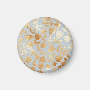 Goldene Blumen, blauer Hintergrund, Folienimitatio Magnet