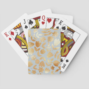 Goldene Blumen, blauer Hintergrund, Folienimitatio Spielkarten