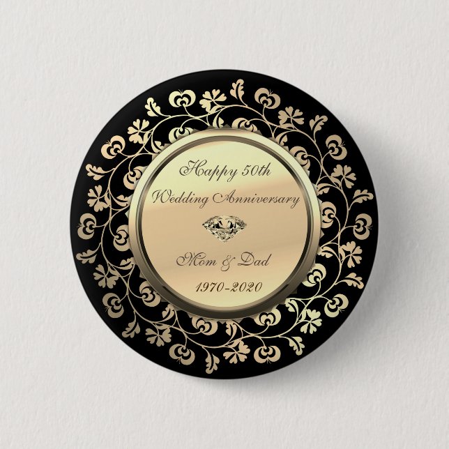 Goldene Blumen-Diamantene Hochzeit 50. Hochzeitsta Button (Vorderseite)