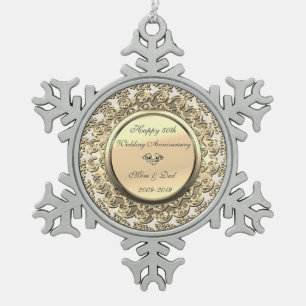 Goldene Blumen Diamantene Hochzeit 50. Hochzeitsta Schneeflocken Zinn-Ornament