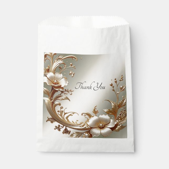 Goldene Blumen-Geschenktüte Geschenktütchen (Vorderseite)