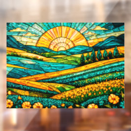Goldene Blumen Grüne Landschaft Falsches Buntglas Fensteraufkleber
