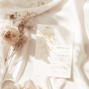 Goldene Blumen Klassische Moderne Hochzeit Einladung