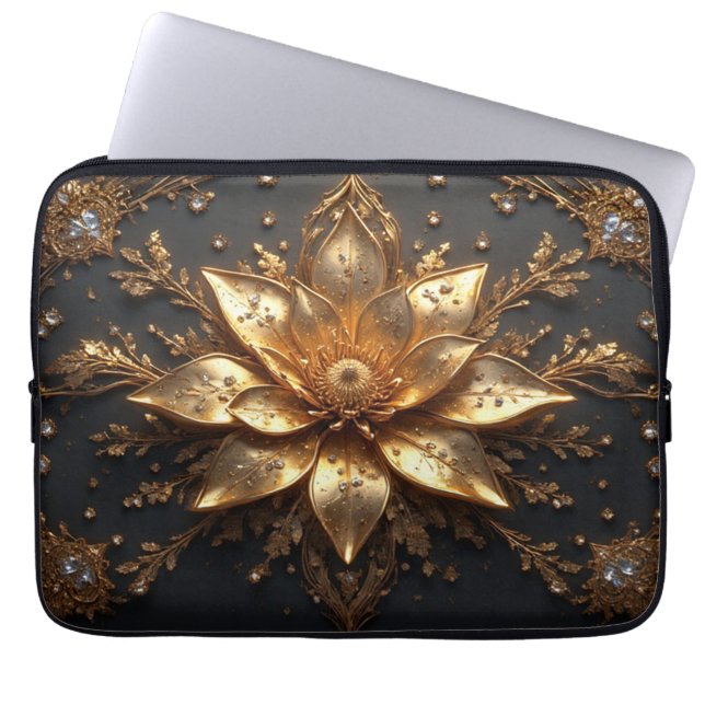 ✨ Goldene Blumen Laptop-Hülle Luxus-Tech-Geschenk Laptopschutzhülle (Vorderseite)