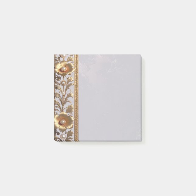 Goldene Blumen-Ornament Post-it-Notizen Post-it Klebezettel (Vorderseite)
