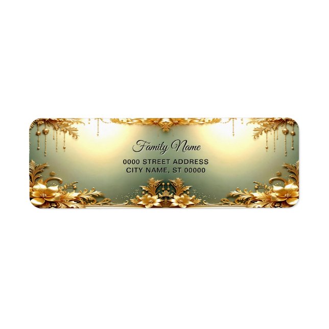 Goldene Blumen Ornamente Feiertags Rücksendeadress (Vorne)
