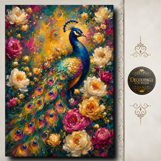 Goldene Blumen-Pfau-Dekupage Seidenpapier