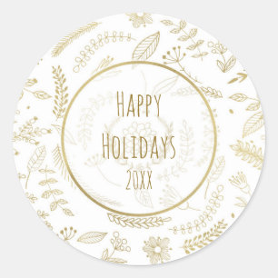 Goldene Blumenblätter Rustikale Weihnachtsfeiertag Runder Aufkleber