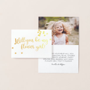 Goldene Blumeneinladung: Wirst du mein Blumenmädch Folienkarte