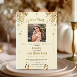 Goldene Blumenfoto Mis Quince Quinceañera 15.  Einladung