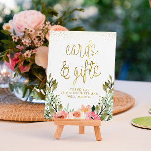 Goldene Blumenkarten & Geschenke Brautparty-Schild Poster