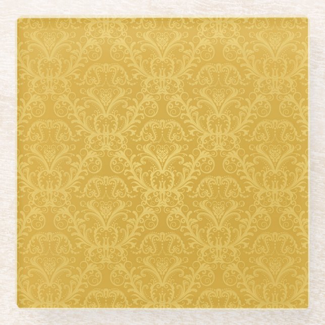 Goldene Blumenluxustapete Glasuntersetzer (Vorderseite)