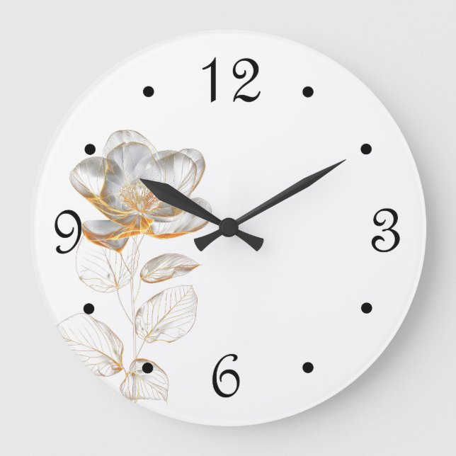 Goldene Blumennummern Große Wanduhr (Vorderseite)