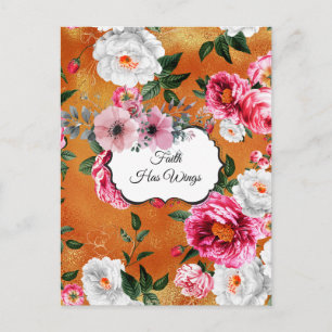 Goldene Blumenpostkarte Faith Has Wings Postkarte