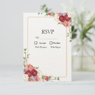 Goldene Blumenrahmen mit hübschen Blumen RSVP Karte