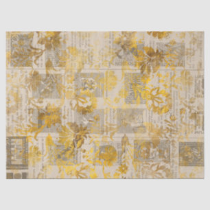 Goldene Blumenschriftrolle und Vintage-Zeitungsdec Seidenpapier
