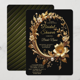 Goldene Blumenverzierte Rahmen Brautparty Einladung