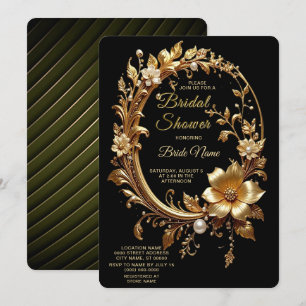 Goldene Blumenverzierte Rahmen Brautparty Einladung