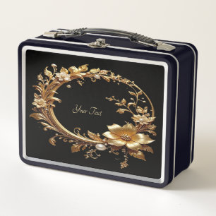 Goldene Blumenverzierte Rahmen Lunchbox