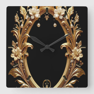 Goldene Blumenverzierte Rahmen Wanduhr
