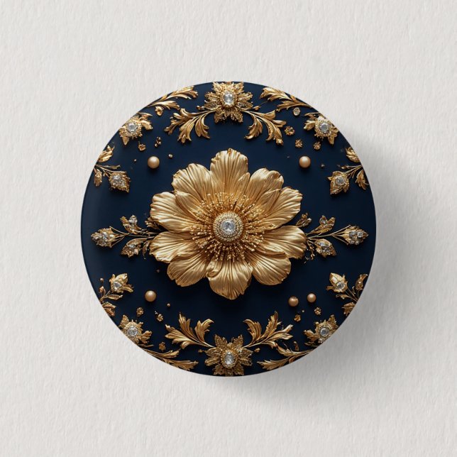 Goldene Blumenverzierung Button (Vorderseite)