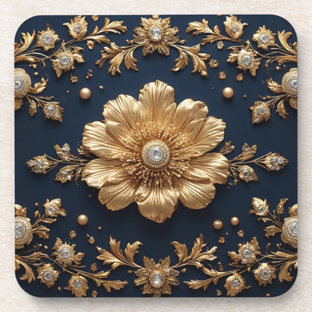 Goldene Blumenverzierung Getränkeuntersetzer (Vorderseite)