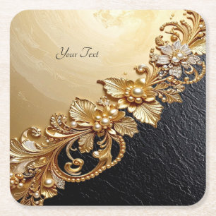 Goldene Blumenverzierungen Papieruntersetzer Rechteckiger Pappuntersetzer