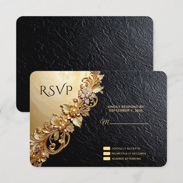 Goldene Blumenverzierungen RSVP-Karte RSVP Karte (Vorne/Hinten)