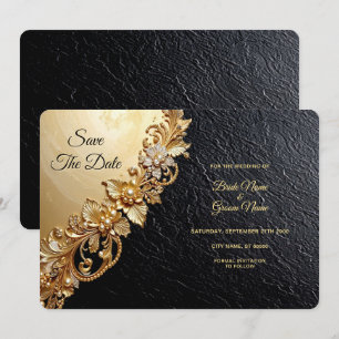 Goldene Blumenverzierungen Save The Date