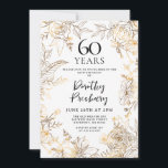 Goldene Blüte 60. Geburtstagsparty Einladung<br><div class="desc">Elegante Rose und Blätter rund um Ihre 60. Geburtstagsparty.</div>